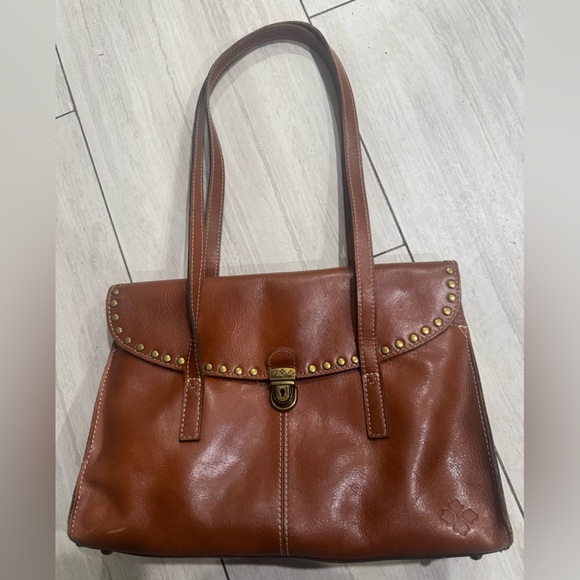 COPY - NWOT Patricia Nash Verbania Satchel Purse Brown Leather Studded in Tan - Picture 3 of 10